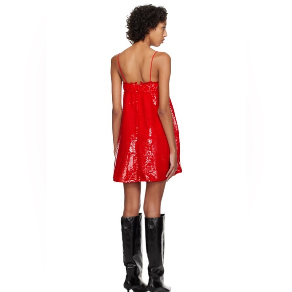 GANNI Sequinned Sleeveless Mini Dress in Red NWOT Last Chance Size 36 - Picture 4 of 15